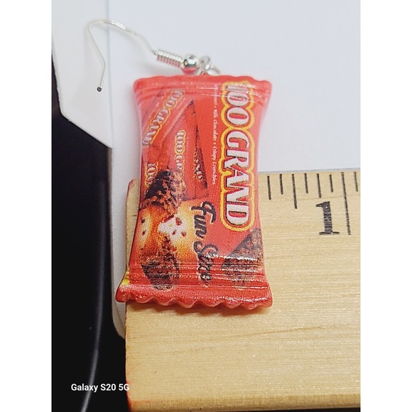 Handmade Candy Bar Miniature Dangle Earrings Red Fun Size Foodie Novelty Jewelry - Picture 8 of 8